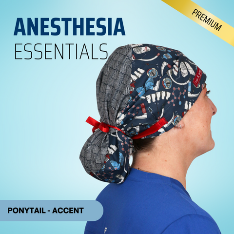 Anesthesia Essentials - Scrub Cap - rae & grace - Ponytail - Accent Top