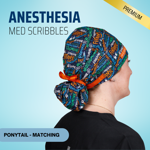 Anesthesia Med Scribbles - Scrub Cap - rae & grace - Ponytail - Matching Top