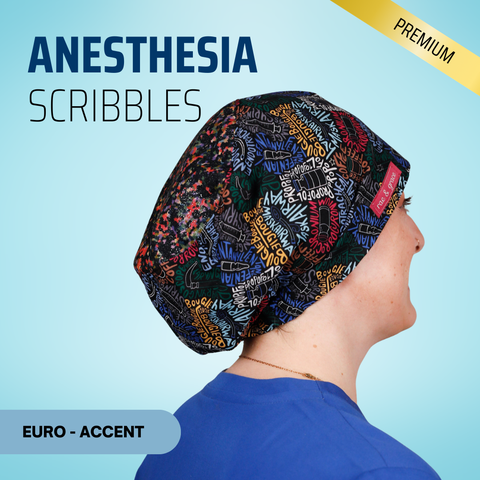 Anesthesia Sribbles - Scrub Cap - rae & grace - Euro - Accent Top
