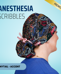 Anesthesia Sribbles - Scrub Cap - rae & grace - Ponytail - Accent Top