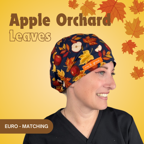Apple Orchard Leaves - Scrub Cap - rae & grace - Euro - Matching Top