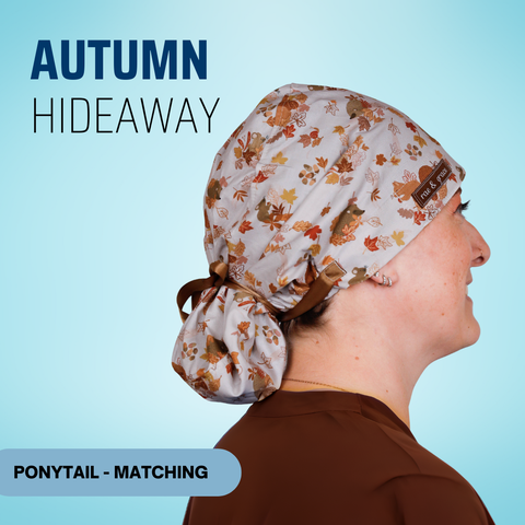 Autumn Hideaway - Scrub Cap - rae & grace - Ponytail - Matching Top