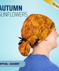 Autumn Sunflowers - Scrub Cap - rae & grace - Ponytail - Accent Top