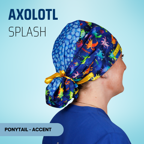 Axolotl Splash - Scrub Cap - rae & grace - Ponytail - Accent Top