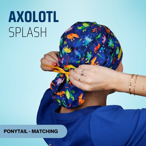 Axolotl Splash - Scrub Cap - rae & grace - Ponytail - Matching Top