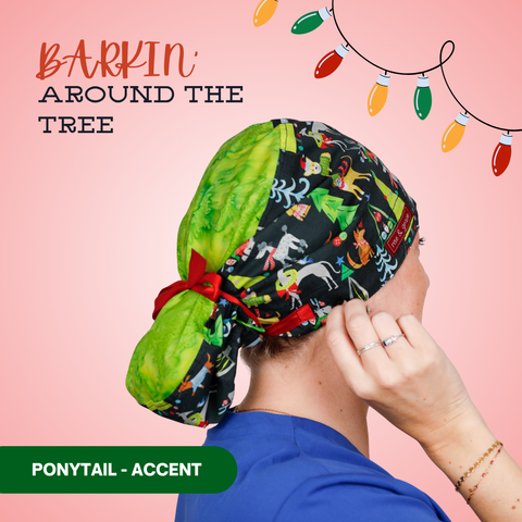 Barkin’ Around The Tree - Scrub Cap - rae & grace - Ponytail - Accent Top