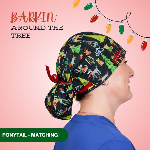 Barkin’ Around The Tree - Scrub Cap - rae & grace - Ponytail - Matching Top
