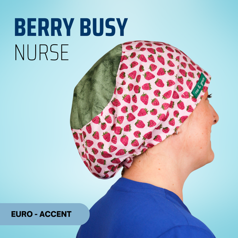 Berry Busy Nurse  - Scrub Cap - rae & grace - Euro - Accent Top