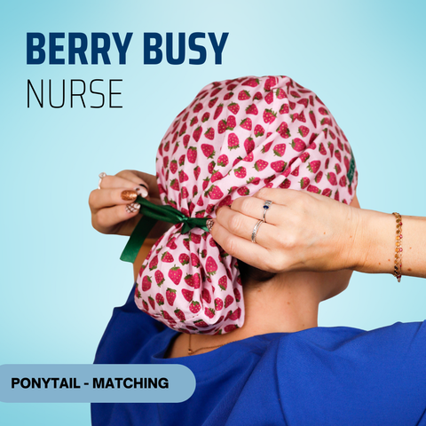Berry Busy Nurse  - Scrub Cap - rae & grace - Ponytail - Matching Top