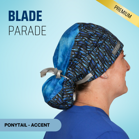 Blade Parade  - Scrub Cap - rae & grace - Ponytail - Accent Top