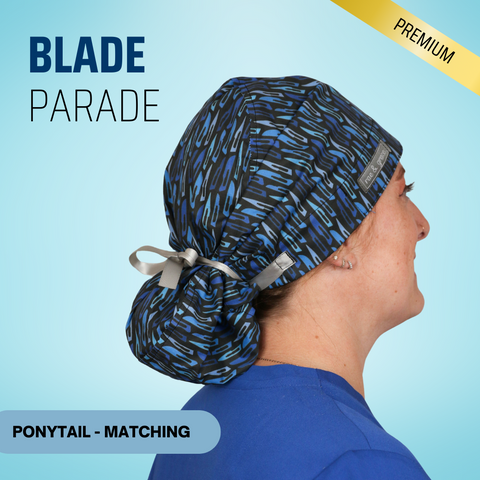 Blade Parade  - Scrub Cap - rae & grace - Ponytail - Matching Top