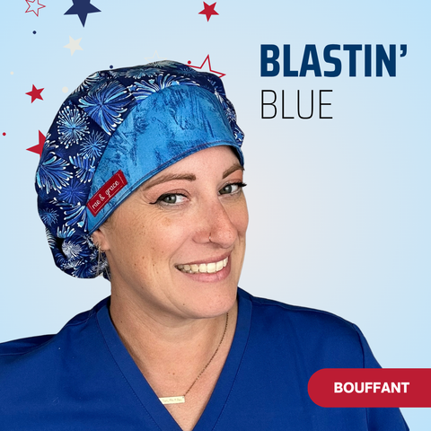 Blastin' Blue {Blue Fireworks} - Scrub Cap - rae & grace - Bouffant