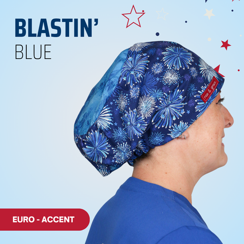 Blastin' Blue {Blue Fireworks} - Scrub Cap - rae & grace - Euro - Accent Top