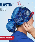 Blastin' Blue {Blue Fireworks} - Scrub Cap - rae & grace - Ponytail - Accent Top