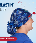 Blastin' Blue {Blue Fireworks} - Scrub Cap - rae & grace - Ponytail - Matching Top