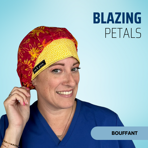 Blazing Petals  - Scrub Cap - rae & grace - Bouffant