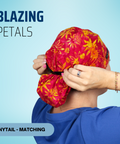 Blazing Petals  - Scrub Cap - rae & grace - Ponytail - Matching Top
