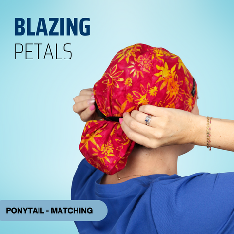Blazing Petals  - Scrub Cap - rae & grace - Ponytail - Matching Top