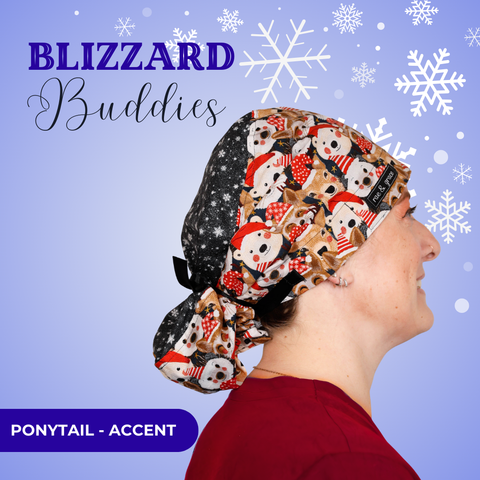 Blizzard Buddies - Scrub Cap - rae & grace - Ponytail - Accent Top