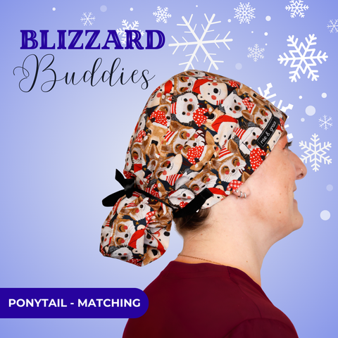 Blizzard Buddies - Scrub Cap - rae & grace - Ponytail - Matching Top