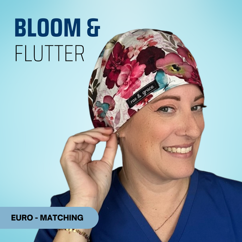 Bloom & Flutter - Scrub Cap - rae & grace - Euro - Matching Top