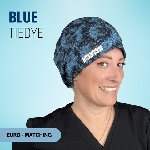 Blue Tiedye - Scrub Cap - rae & grace - Euro - Matching Top