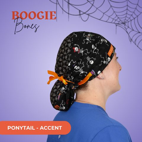 Boogie Bones  - Scrub Cap - rae & grace - Ponytail - Accent Top