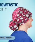 Bowtastic Kitty - Scrub Cap - rae & grace - Ponytail - Accent Top