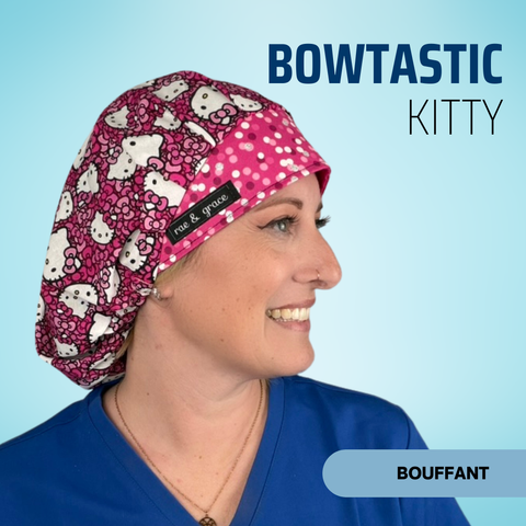 Bowtastic Kitty - Scrub Cap - rae & grace - Bouffant