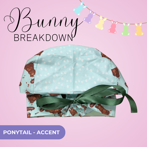 Bunny Breakdown - Scrub Cap - rae & grace - Ponytail - Accent Top