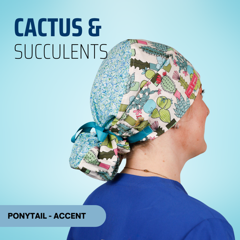 Cactus & Succulents - Scrub Cap - rae & grace - Ponytail - Accent Top
