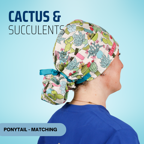 Cactus & Succulents - Scrub Cap - rae & grace - Ponytail - Matching Top