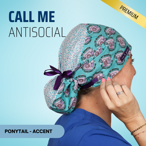 Call Me Antisocial - Scrub Cap - rae & grace - Ponytail - Accent Top