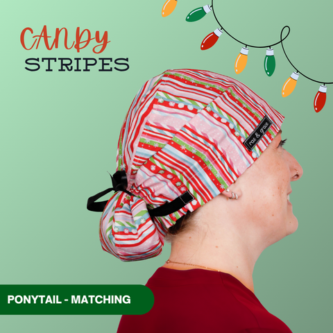Candy Stripes - Scrub Cap - rae & grace - Ponytail - Matching Top