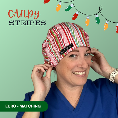 Candy Stripes - Scrub Cap - rae & grace - Euro - Matching Top