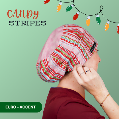 Candy Stripes - Scrub Cap - rae & grace - Euro - Accent Top