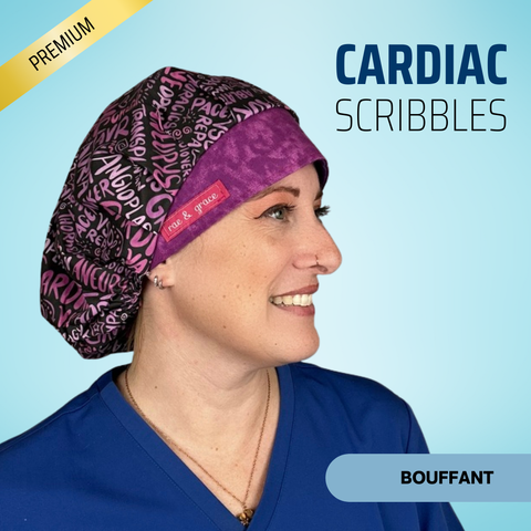 Cardiac Scribbles - Pink - Scrub Cap - rae & grace - Bouffant