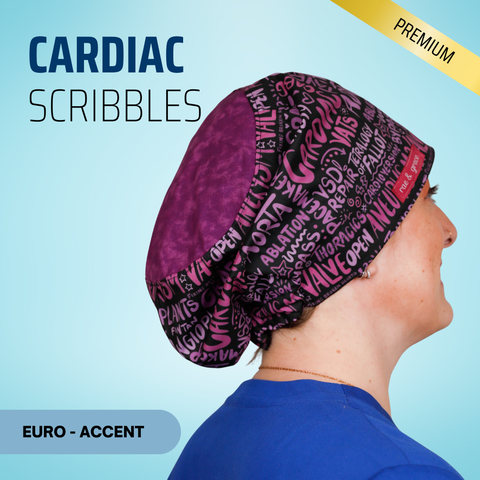 Cardiac Scribbles - Pink - Scrub Cap - rae & grace - Euro - Accent Top