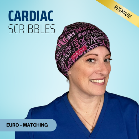 Cardiac Scribbles - Pink - Scrub Cap - rae & grace - Euro - Matching Top