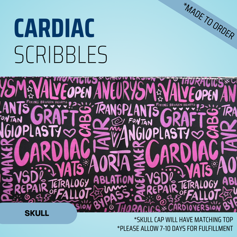 Cardiac Scribbles - Pink - Scrub Cap - rae & grace - Skull Cap - *Made to order