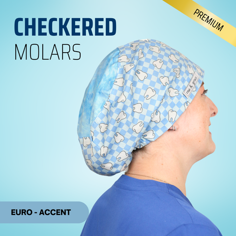 Checkered Molars - Scrub Cap - rae & grace - Euro - Accent Top
