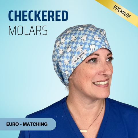 Checkered Molars - Scrub Cap - rae & grace - Euro - Matching Top