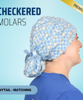 Checkered Molars - Scrub Cap - rae & grace - Ponytail - Matching Top