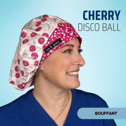 Cherry Disco Balls - Scrub Cap - rae & grace - Bouffant