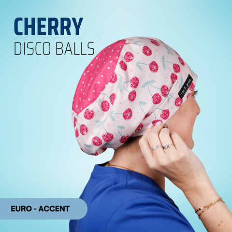 Cherry Disco Balls - Scrub Cap - rae & grace - Euro - Accent Top