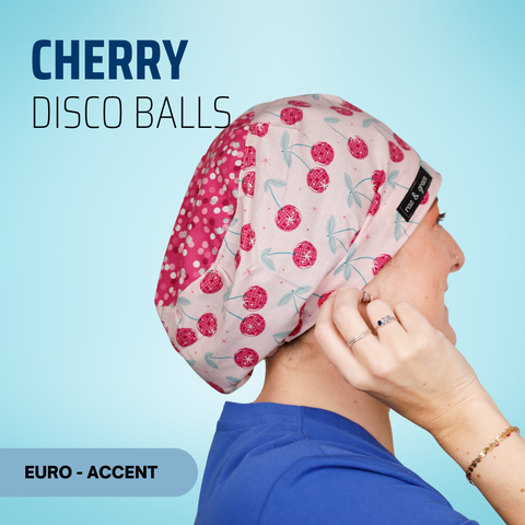 Cherry Disco Balls - Scrub Cap - rae & grace - Euro - Accent Top