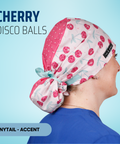 Cherry Disco Balls - Scrub Cap - rae & grace - Ponytail - Accent Top