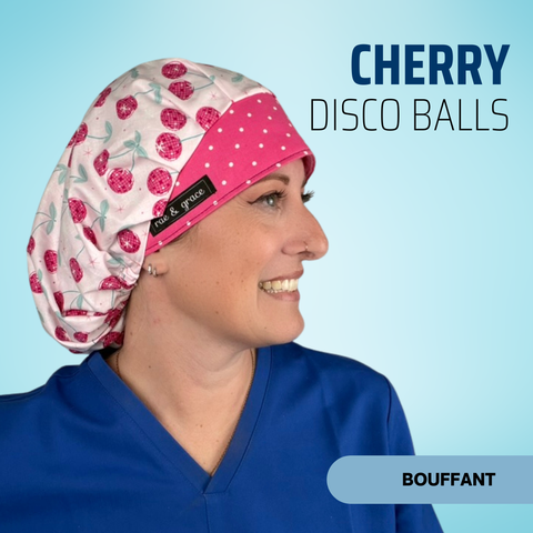 Cherry Disco Balls - Scrub Cap - rae & grace - Bouffant