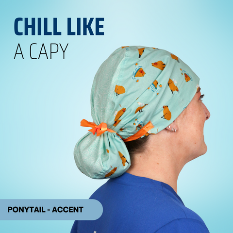 Chill Like a Capy  - Scrub Cap - rae & grace - Ponytail - Accent Top