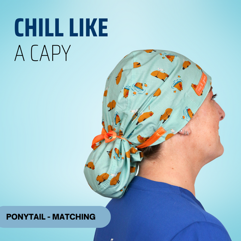 Chill Like a Capy  - Scrub Cap - rae & grace - Ponytail - Matching Top